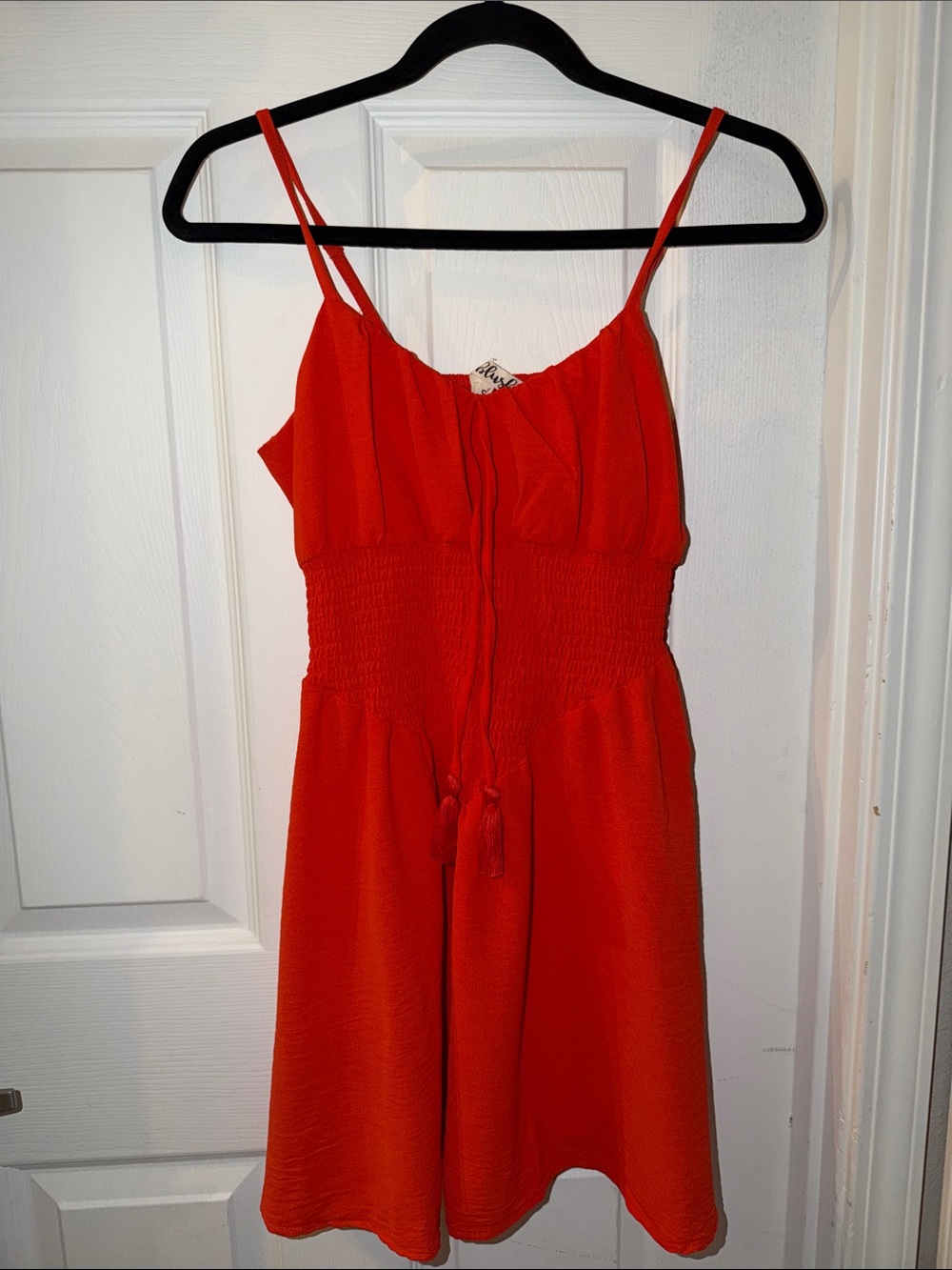 Blush Red Smocked Spaghetti Strap Dress